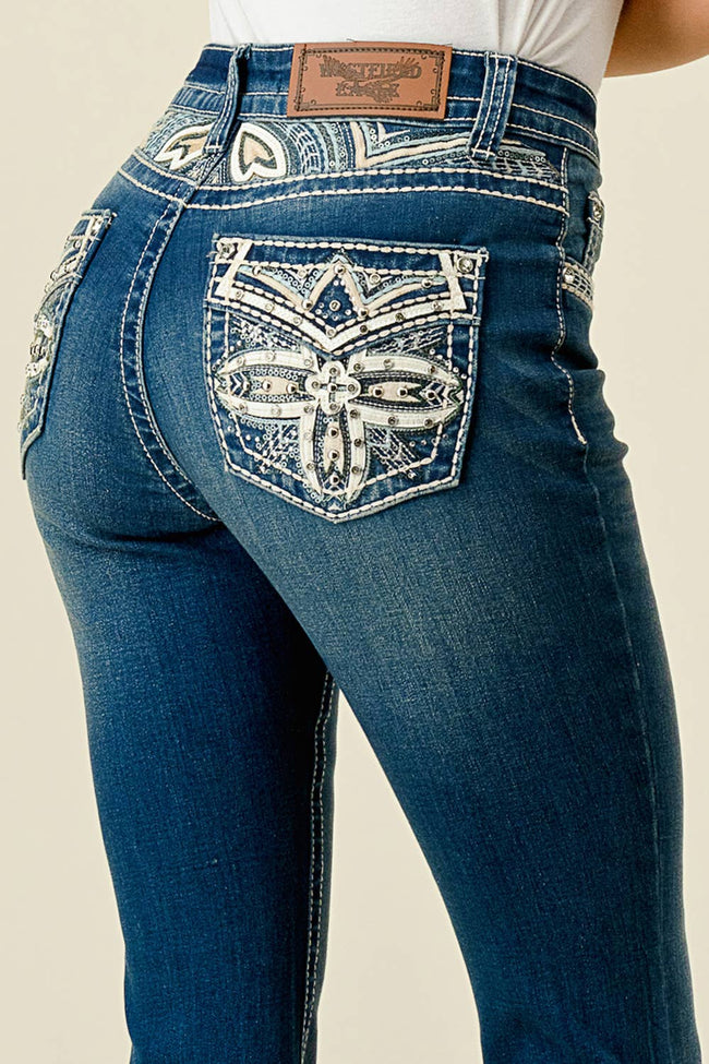 DZ - WF-336 Flare Stretchy Women's Bling Jeans By Westfield Eagle
