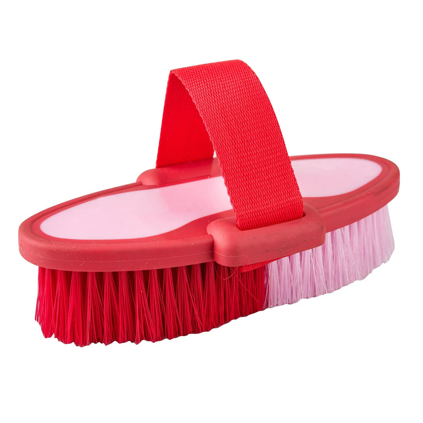 Gatsby TwoTone Body Brush in red and pink with a red nylon handle