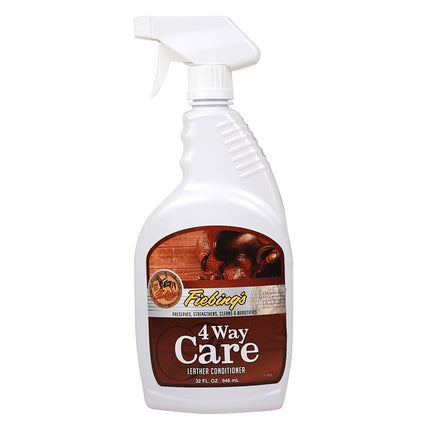 Fiebing's 4 Way Care leather conditioner spray bottle on a white background