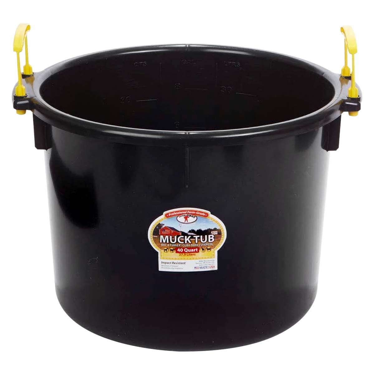 DuraFlex® Muck Tub - Bucket in Black 40 quart capacity with handles. 