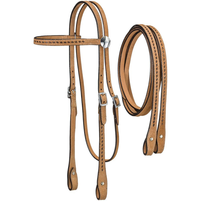 Royal King Buckstitched Browband Headstall with Reins