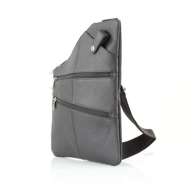 Asymmetrical Cowhide Zip Front Crossbody Bag