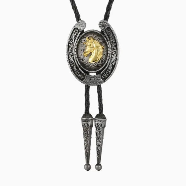  Western Cowboy Bolo Tie Necklace with horse head design.
