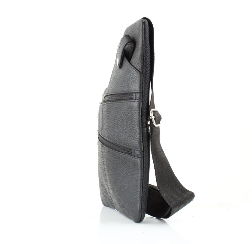 Asymmetrical Cowhide Zip Front Crossbody Bag