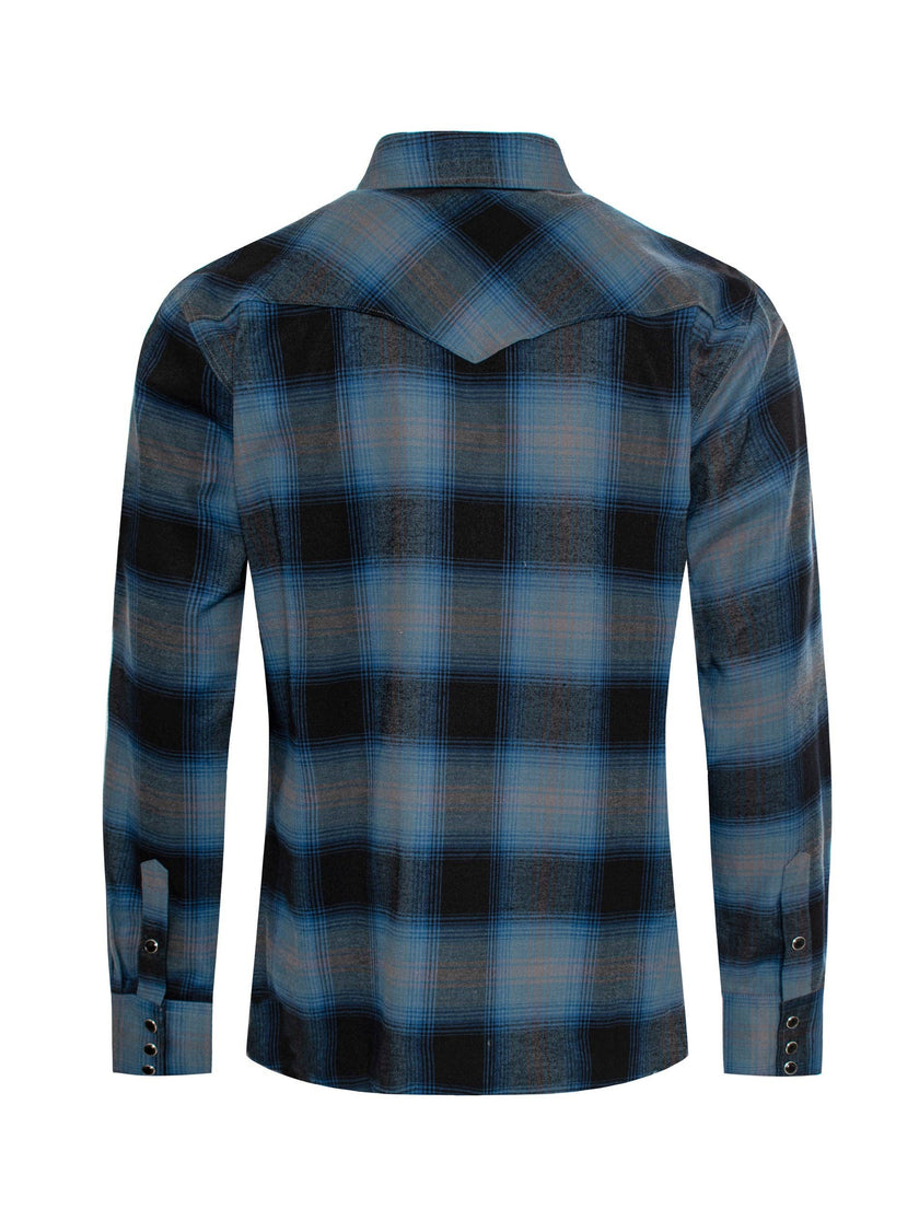 Rodeo Clothing - Men's Western Long Sleeve Flannel Shirt With Snap Buttons