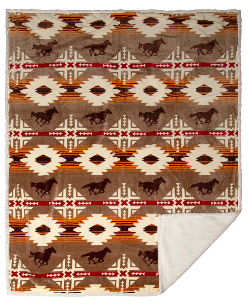 SW Running Horses Plush Fur Fleece Throw