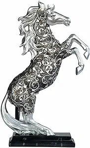 KHS EXCHANGE Silver Toned Engraved Horse Standing Statue, 12
