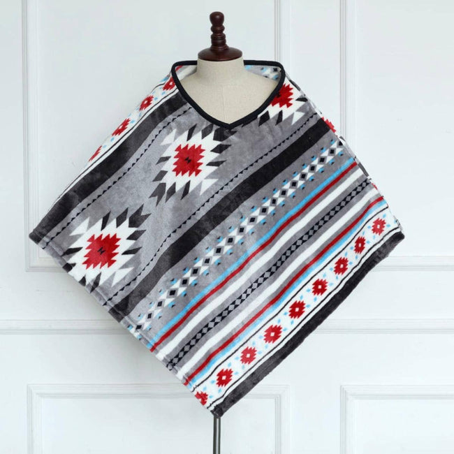 Southwest Aztec Diamond Cut Poncho