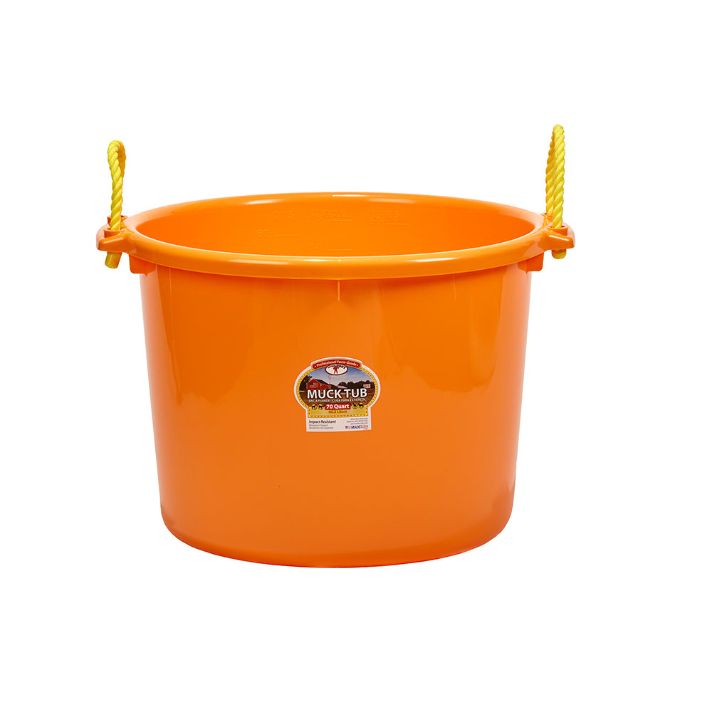 DuraFlex® Muck Tub - Bucket in Orange 70 quart capacity with handles.