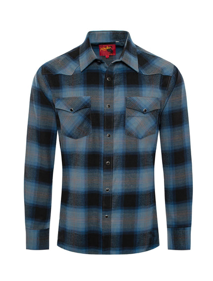 Rodeo Clothing - Men's Western Long Sleeve Flannel Shirt With Snap Buttons