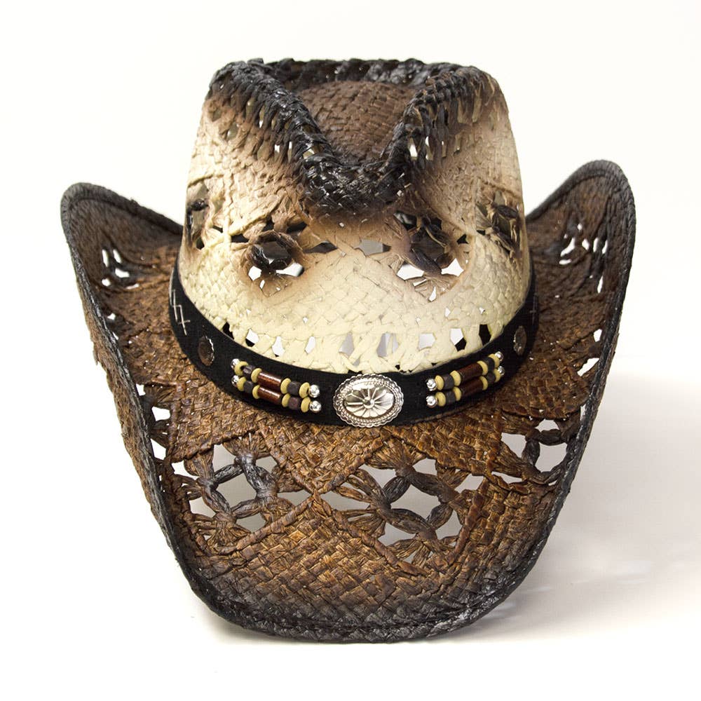Brown Straw Western Pinch Front Hat