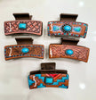 Boho Ranch Shop - Western Faux Embossed Leather Hair Clip Claw turquoise stone