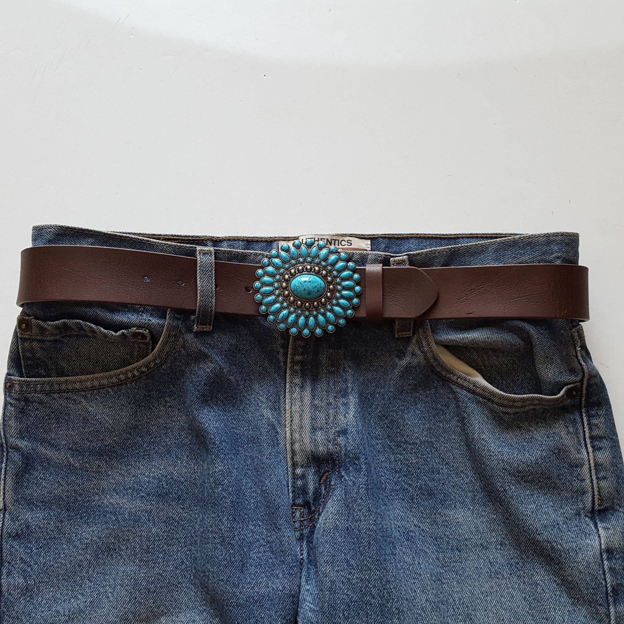 Axesoria West - Western Turquoise Buckle with genuine leather belt