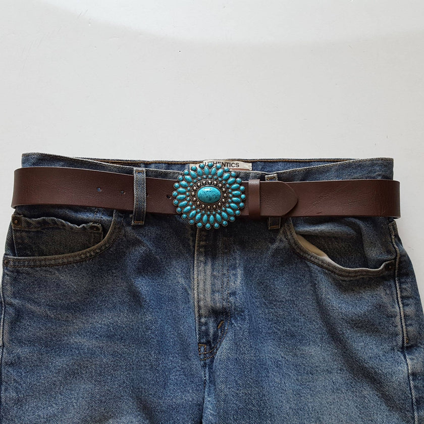 AW Western Turquoise Buckle with genuine leather belt