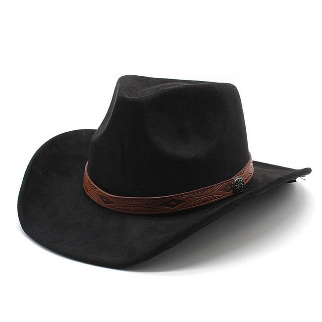 ACCITY - Unisex Rolled Brim Jazz Simple Suede Ethnic Hat Black