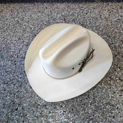 American Hat Makers White Straw Cowboy Hat with feathered hat band