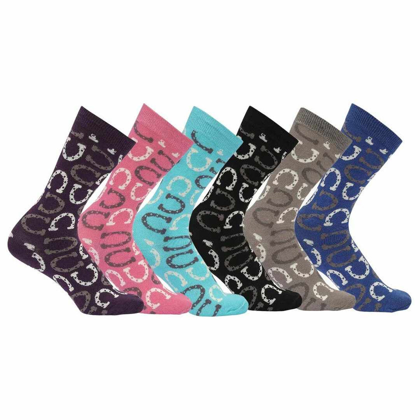 AWST Int'l Lucky Horseshoes Socks - assorted colors with horseshoes pattern.