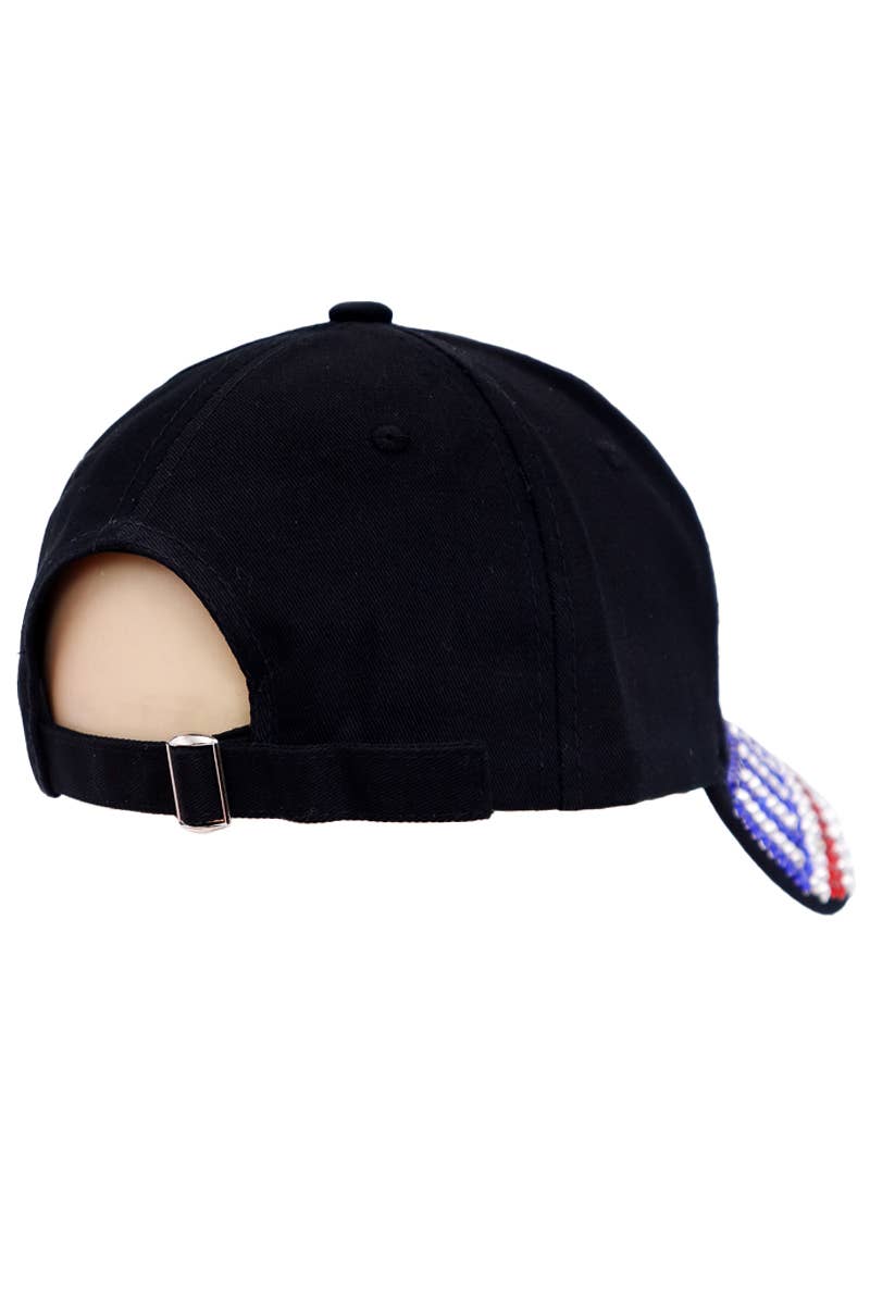 American Flag Bling Rhinestone Baseball Cap black back view