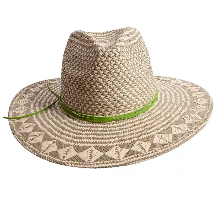American Hat Makers Eppie Natural and Green Straw Sun Hat Front