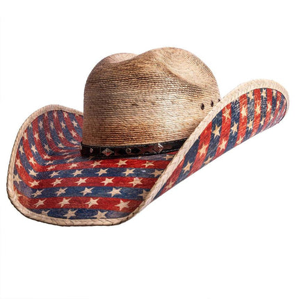 American Hat Makers Patriot - Straw Cowboy Hat Red, White & Blue Front