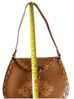 Axesoria West - Genuine Leather Shoulder Handbag with Floral Design shown with measuring tape