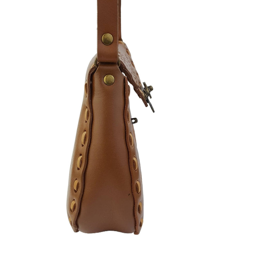 Axesoria West - Genuine Leather Shoulder Handbag with Floral Design side