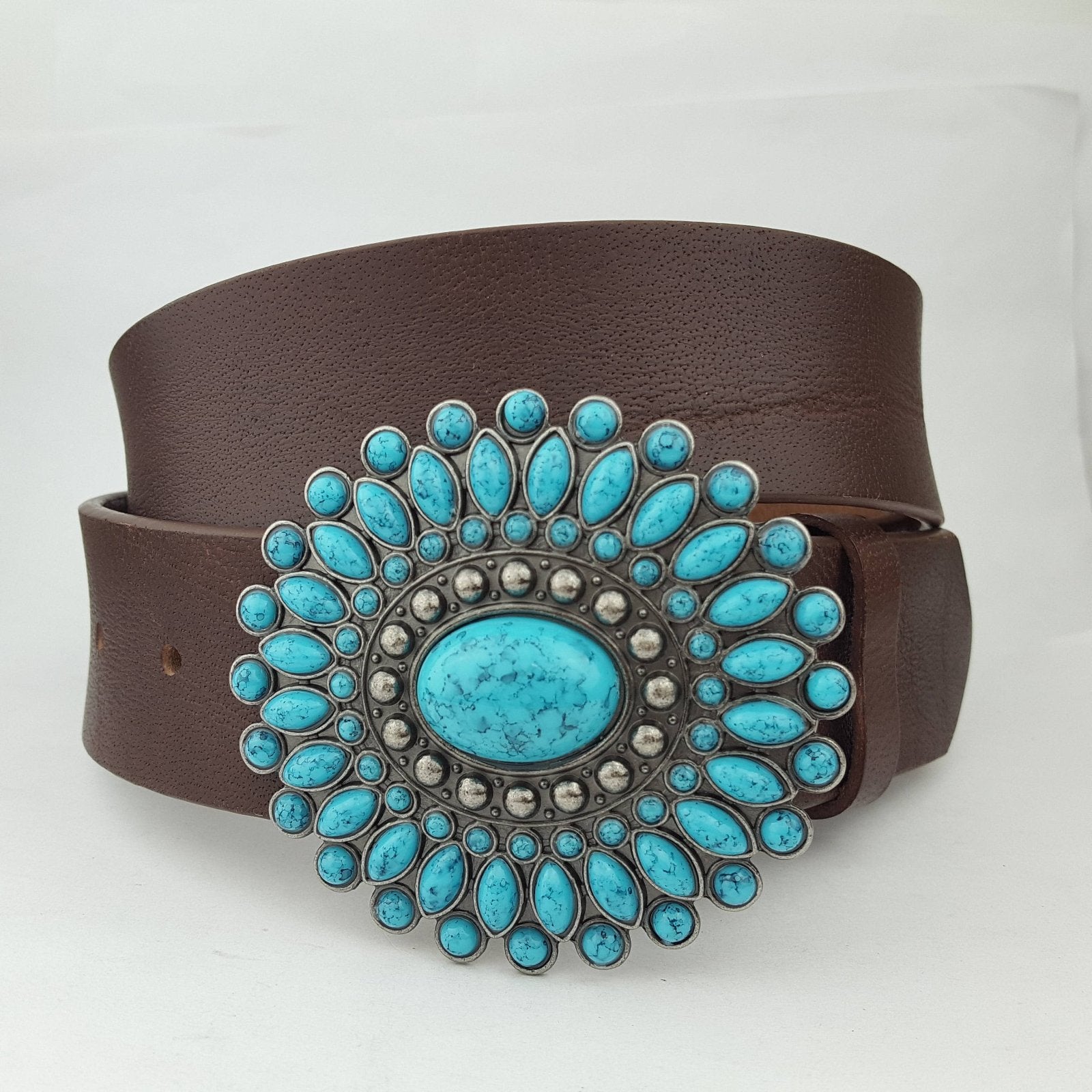AW Western Turquoise Buckle with genuine leather belt