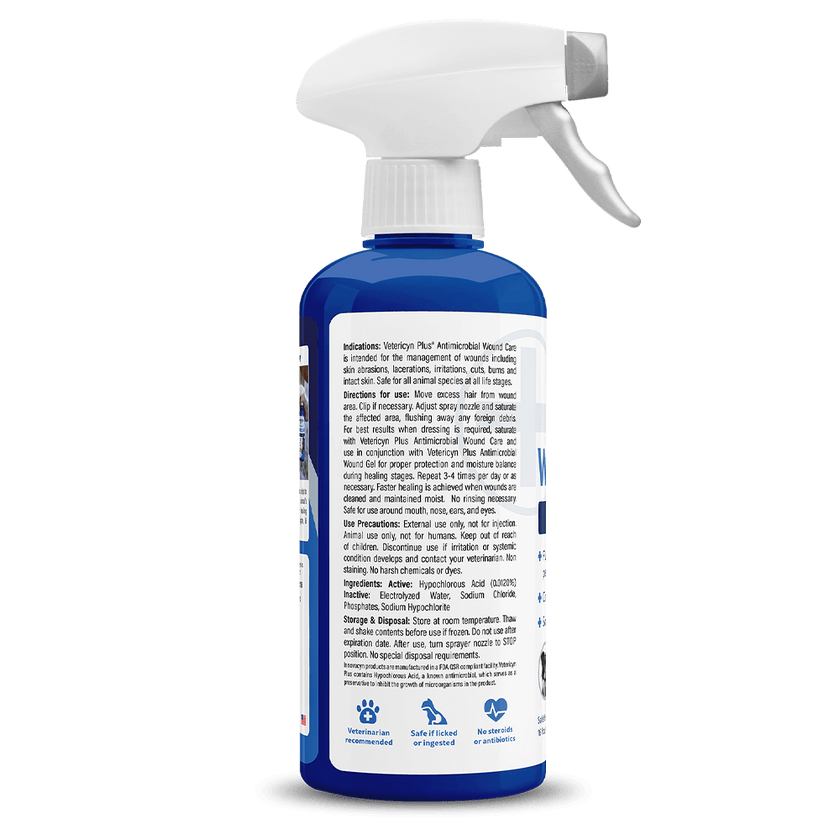 Vetericyn Antimicrobial wound care for all animals back label detail