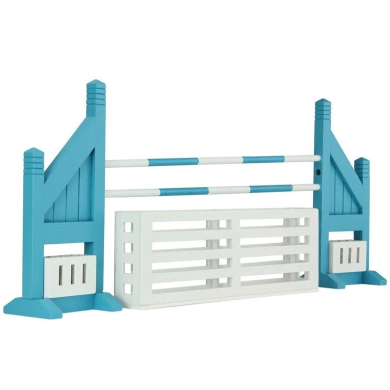 BREYER Turquoise and White Wooden Brush Box Jump angle view