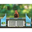 BREYER Turquoise and White Wooden Brush Box Jump view with horse jumping (horse not included).