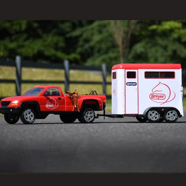 BREYER Traditional Series Two-Horse Trailer Shown with Truck