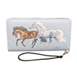 Bay Grey Horse Duo Clutch Wallet - Wallet with horse design on a light blue background