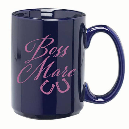 Boss Mare Mug, 15oz blue with pink writing
