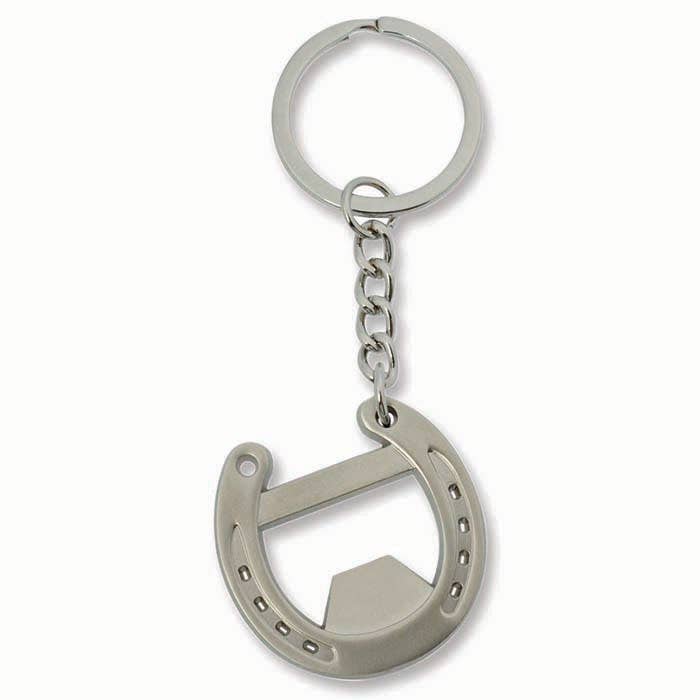 Bottle Opener Horse Shoe Keychain - Metallic keychain with horseshoe design on a white background