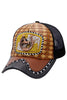 Bronzed Emblem Ostrich Leather Straw Mesh Charro Cap Horse side view