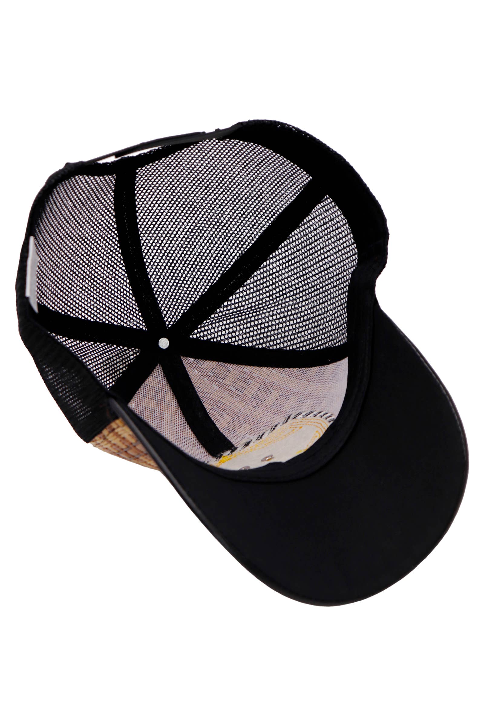 Bronzed Emblem Ostrich Leather Straw Mesh Charro Cap inside detail