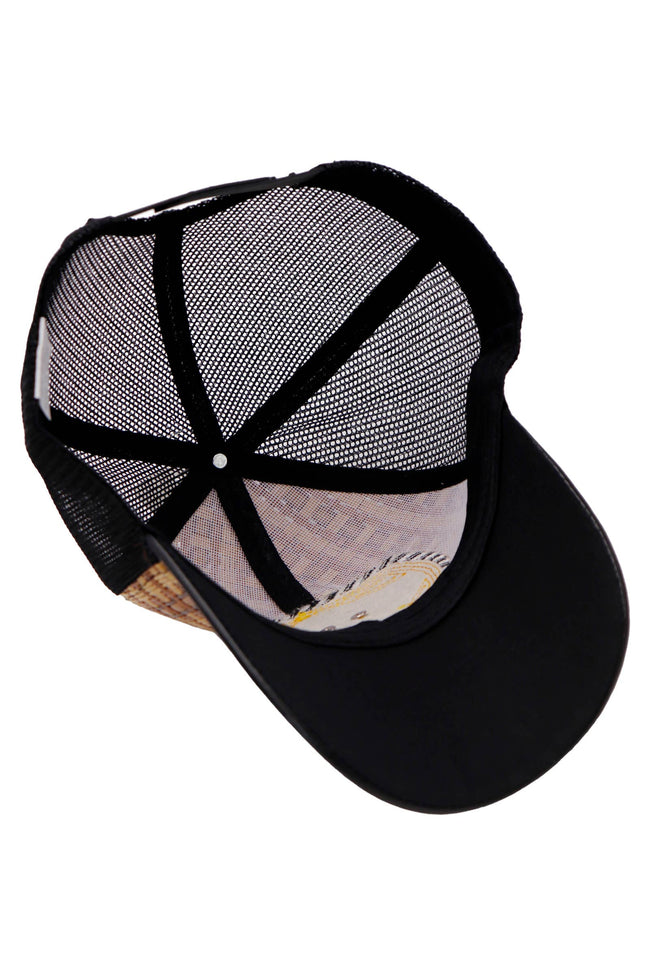 Bronzed Emblem Ostrich Leather Straw Mesh Charro Cap inside detail