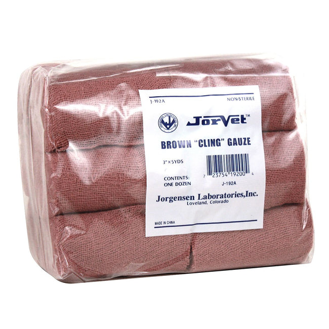 Brown Cling Gauze 3 inch high by 5 yards long in packaging