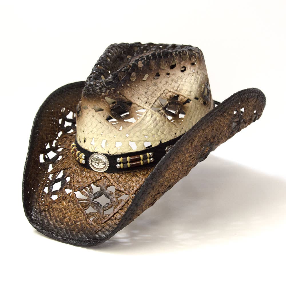 Brown Straw Western Pinch Front Hat