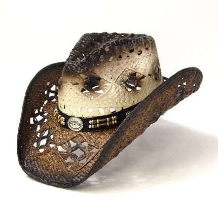 Brown Straw Western Pinch Front Hat