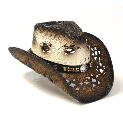 Brown Straw Western Pinch Front Hat