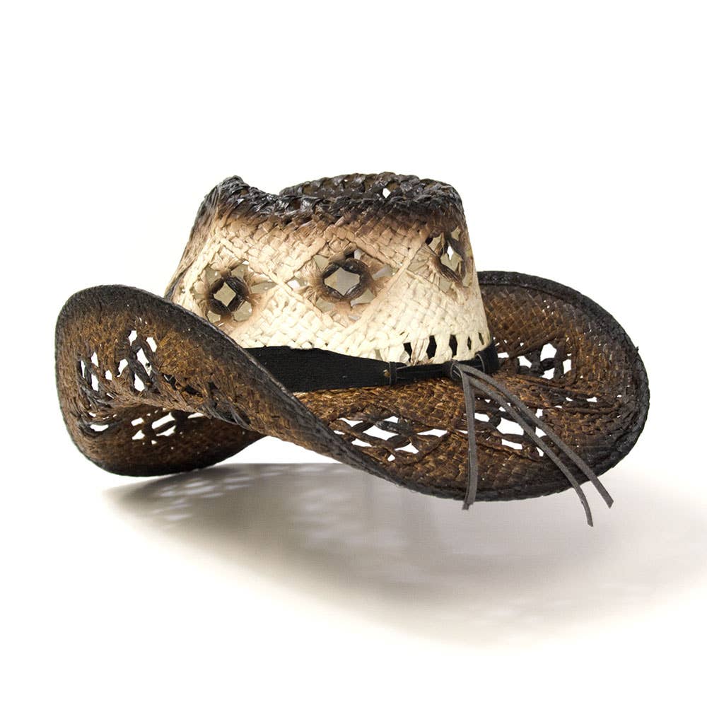 Brown Straw Western Pinch Front Hat 