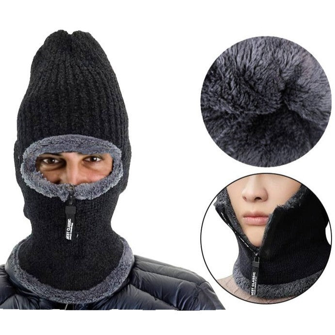 Cap Zone - Dark Neutral Chenille Knitted Fleece Balaclava showing details
