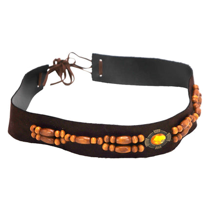 Cap Zone - Wood Beaded Vegan Suede Belt Felt Cowboy Hat showing only Belt (included)