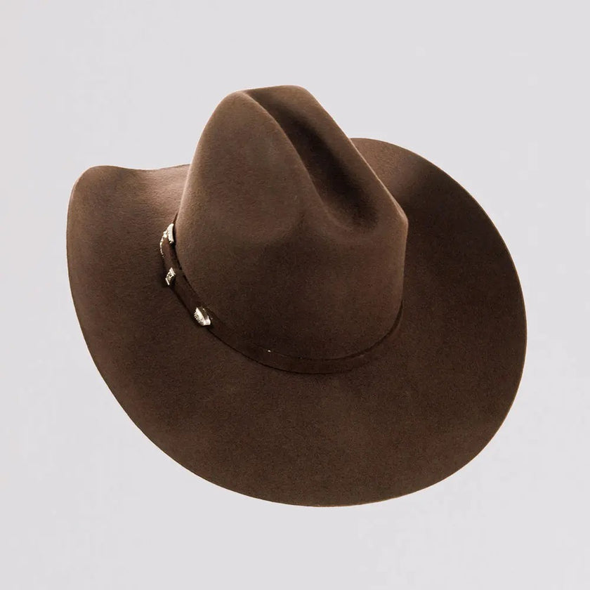 American Hat Makers - Cattleman - Felt Cowboy Hat Chocolate back view with hat band and three piece buckle