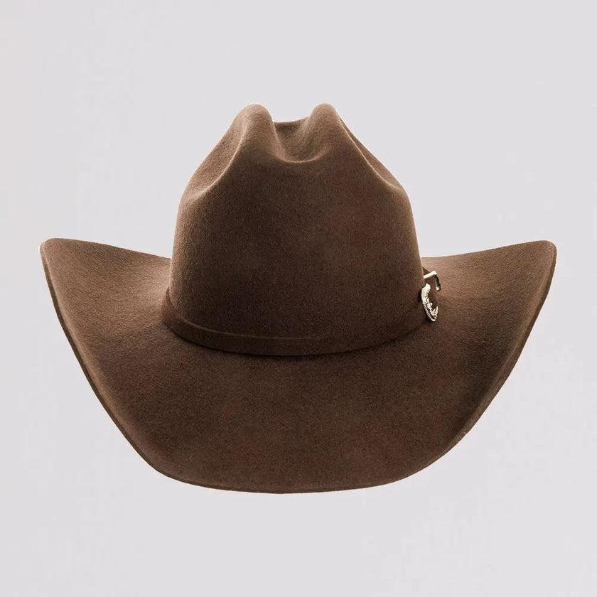 American Hat Makers - Cattleman - Felt Cowboy Hat Chocolate front view with hat band and three piece buckle