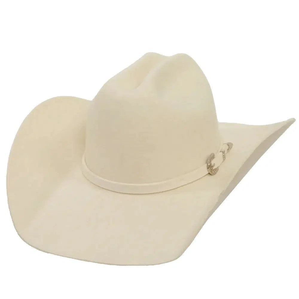 American Hat Makers Cattleman White Felt Cowboy Hat
with Cowboy Hat Band front angle view