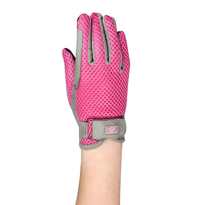 Children's Air Mesh Half Chap and Glove Set shows pink glove from back of hand