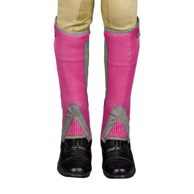 Children's Air Mesh Half Chap and Glove Set shows pink chap from front