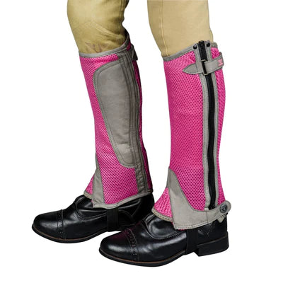 Children's Air Mesh Half Chap and Glove Set shows pink chap from side view